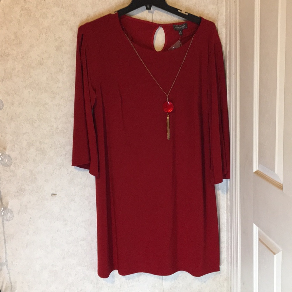 Luxology red dress w/ necklace.